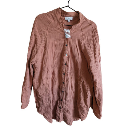 Urban Daizy Womens Sz L Long Sleeve Button Down Gauzy Shirt Light Rust NEW