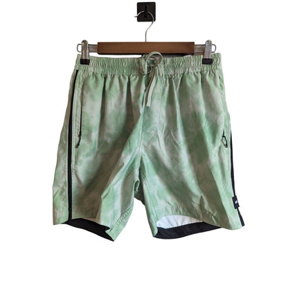 Vans Mens Sz S Hybrid Shorts Green Tie dye Trunks Drawstring Waist