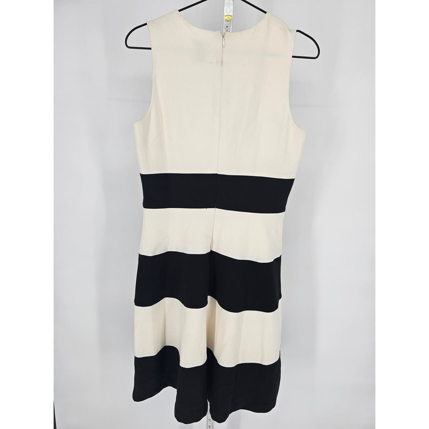 Ann Taylor Womens Sz 4 Knee Length Sleeveless Career Dress Cream Black Striped