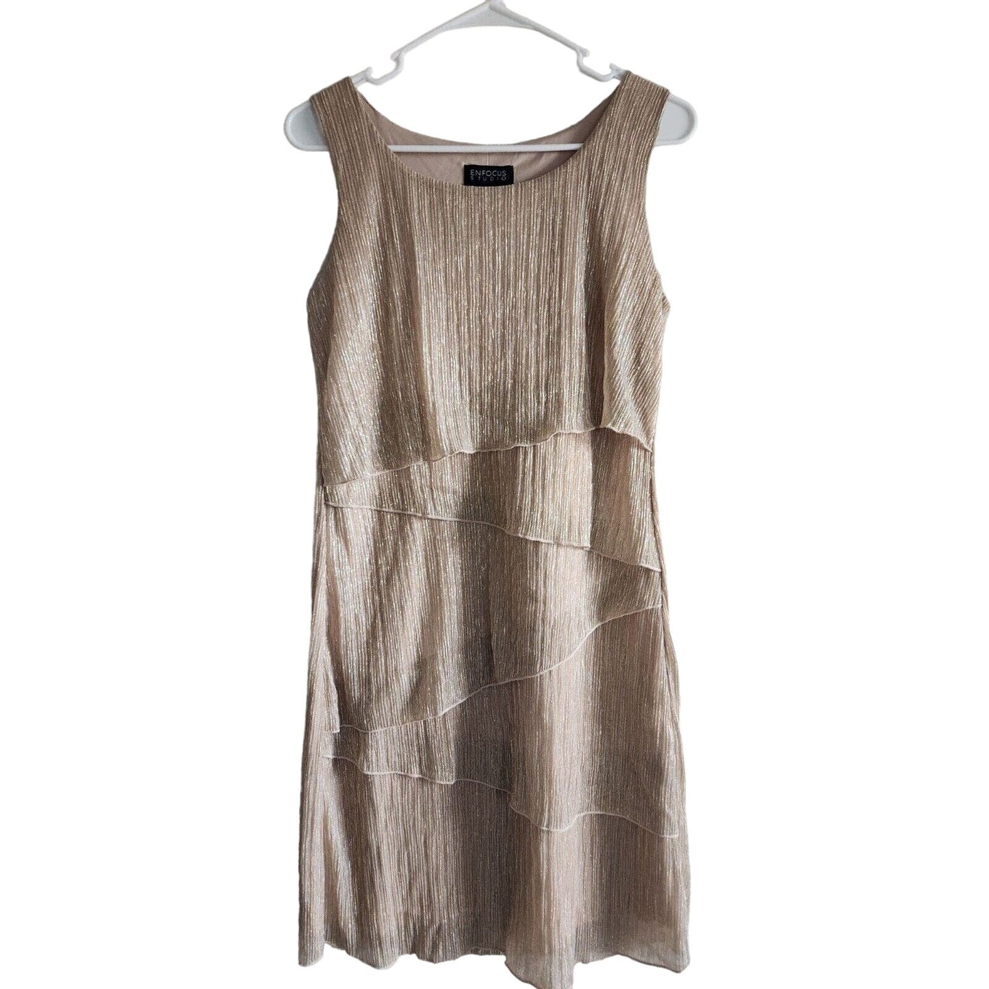 En Focus Studio Womens Sz 6 Knee Length Gold Tiered Party Dress