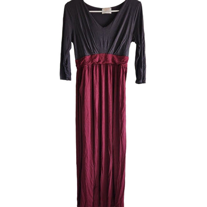 Coveted Clothing Womens Sz M Maxi Dress Long Sleeve Maroon and Navy