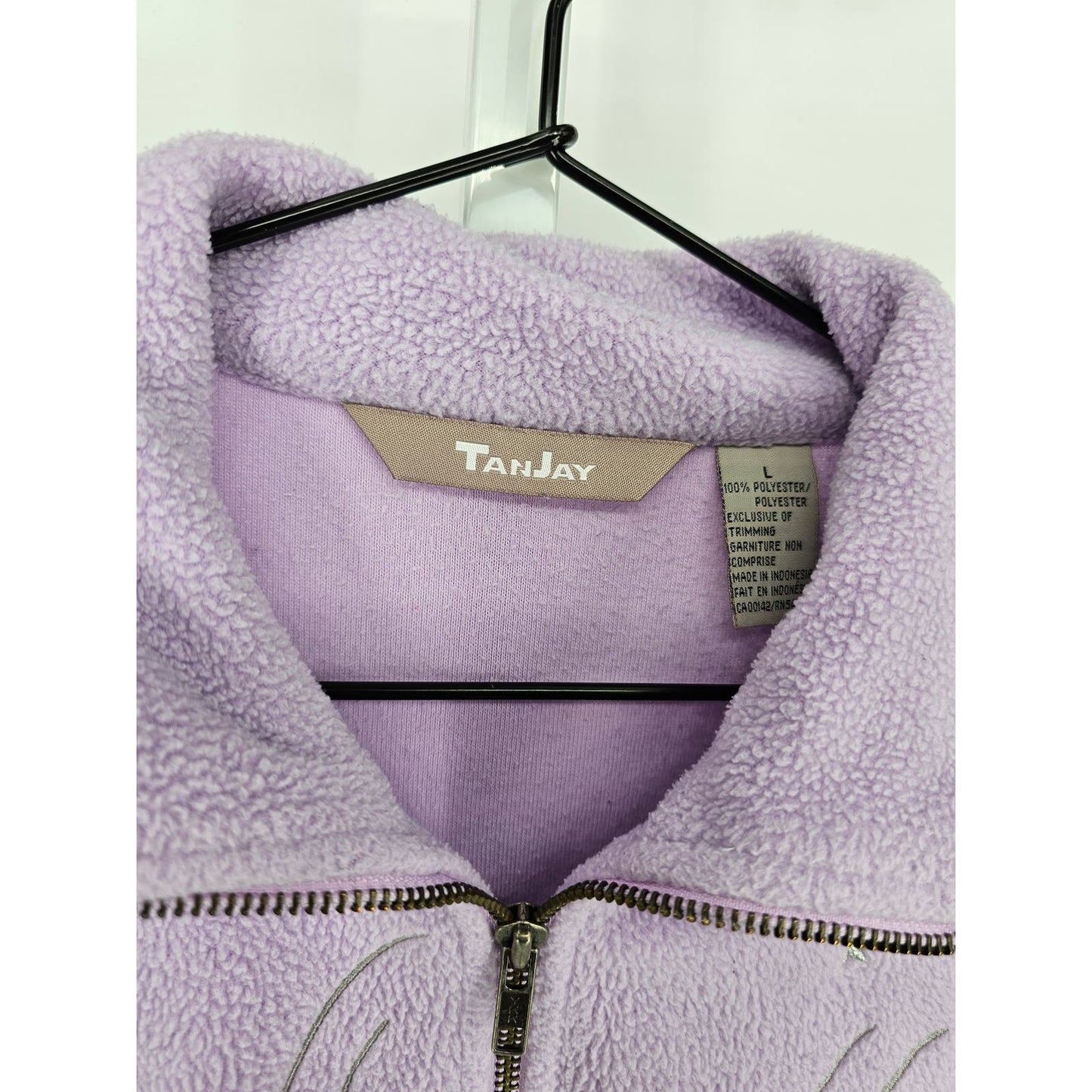 Vintage 1990s TanJay Womens Sz L 1/4 Zip Sweatshirt Light Purple Downhill Ski