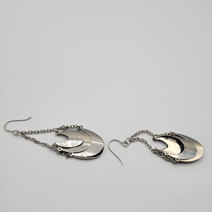 Vintage BARCS Silver TONE Amber Orange Glass CABOCHON Clip ON Earrings