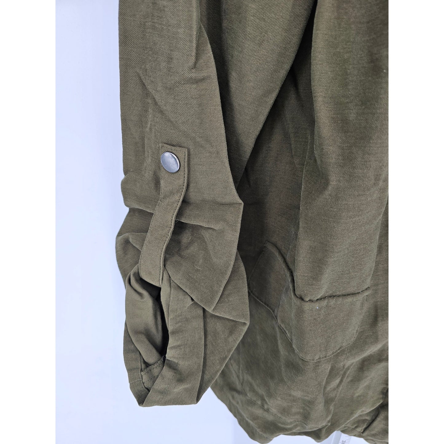 Nine West Womens Sz L Zip Up Safari Jacket Tab Sleeve Olive Green