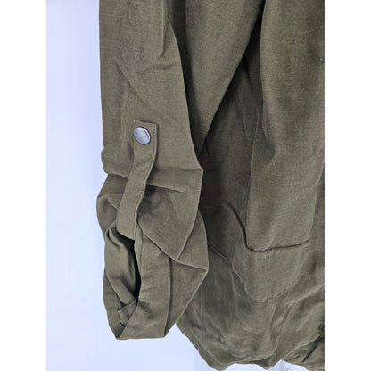 Nine West Womens Sz L Zip Up Safari Jacket Tab Sleeve Olive Green