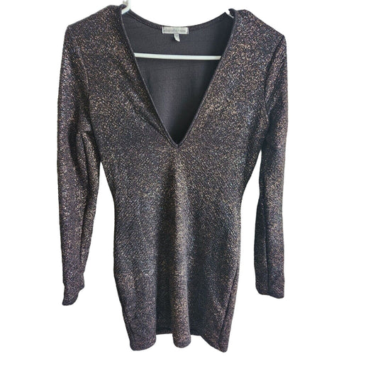 Charlotte Russe Sz M Mini Dress Long Sleeve Glitter Sparkly V Neck