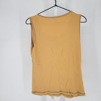 Dressbarn Womens Sz L Tank Top Light Yellow Ribbed Gold Studded Detail