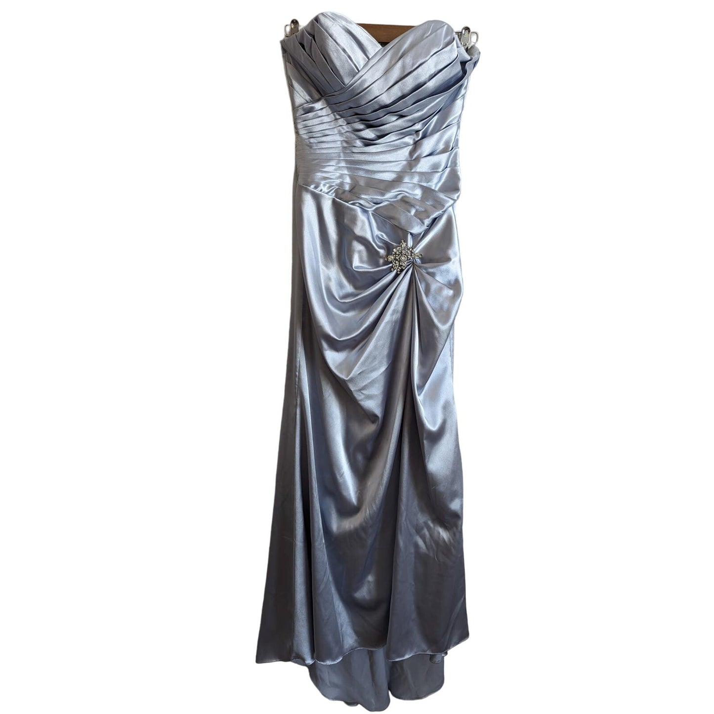 Vintage Y2K Womens Sz S Aspeed Formal Dress Ice Blue Silver Satin Strapless Maxi