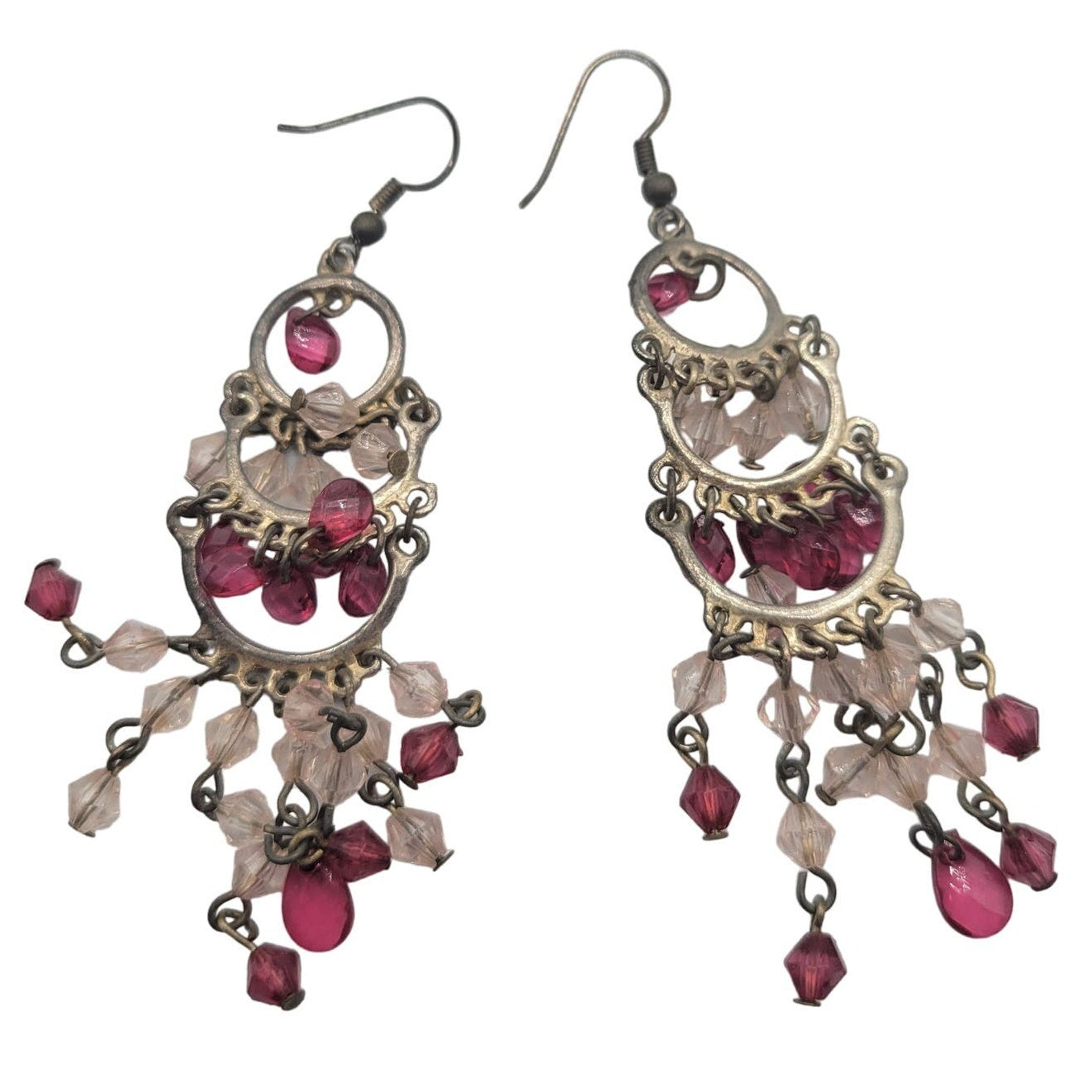 Vintage BARCS Silver TONE Amber Orange Glass CABOCHON Clip ON Earrings