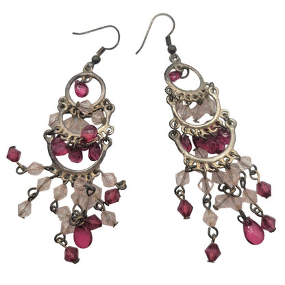 Vintage BARCS Silver TONE Amber Orange Glass CABOCHON Clip ON Earrings