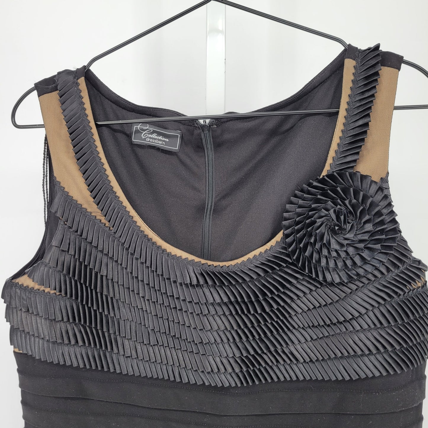 Dressbarn Womens Sz 10 Knee Length Cocktail Dress Black Cream Micro Pleated