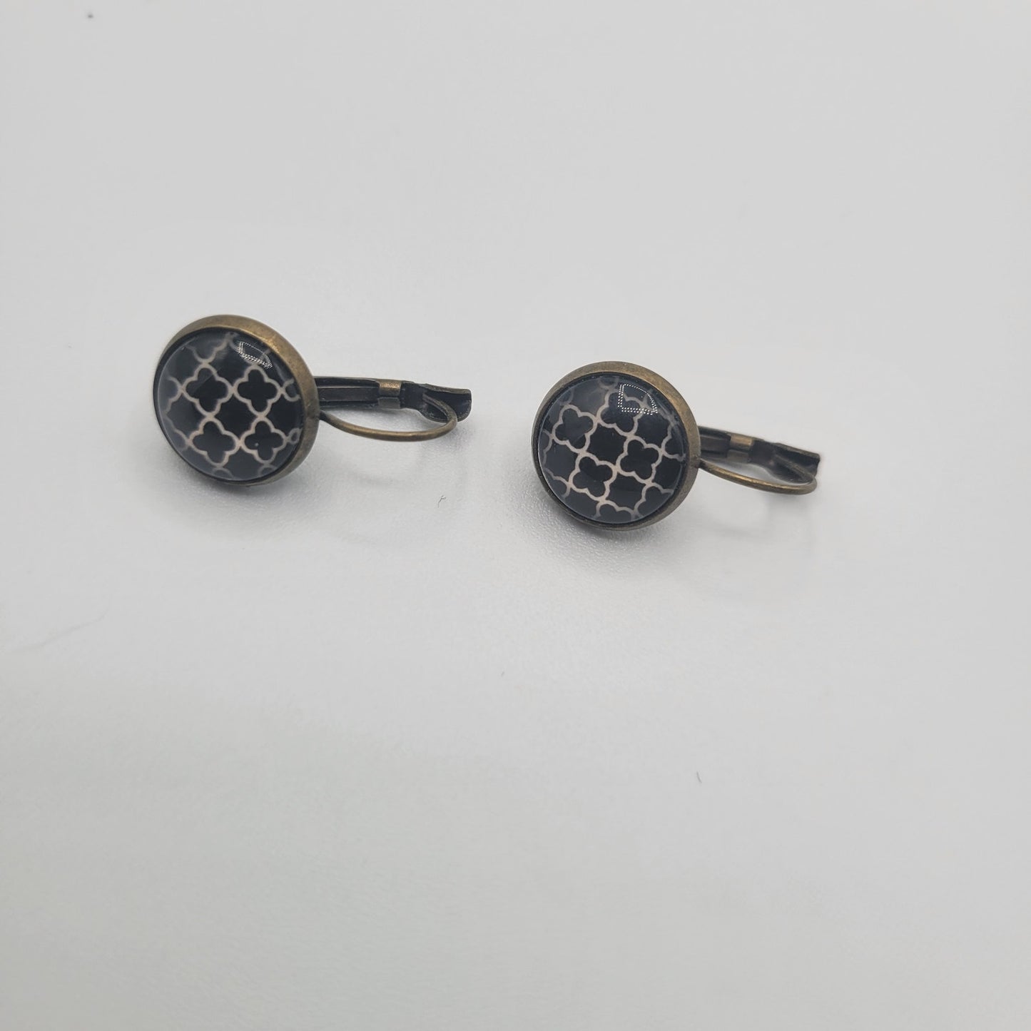 Vintage BARCS Silver TONE Amber Orange Glass CABOCHON Clip ON Earrings