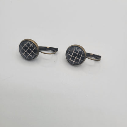 Vintage BARCS Silver TONE Amber Orange Glass CABOCHON Clip ON Earrings