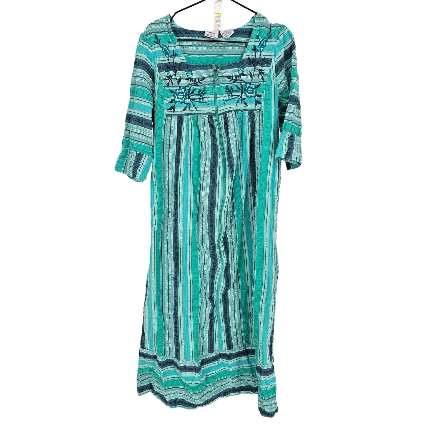 Vintage Only Necessities Womens Sz M Light Jade Stripe House Dress Nightgown