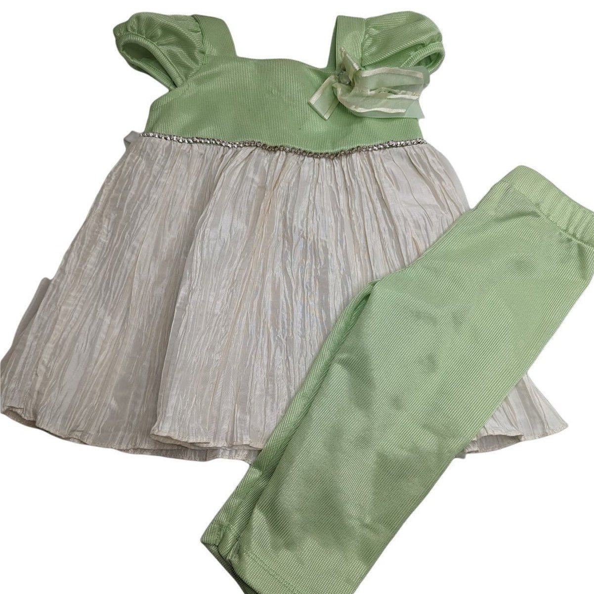 Vintage 1990s Rare Editions Baby Girls Sz 18M Dress Legging Set Green Ivory