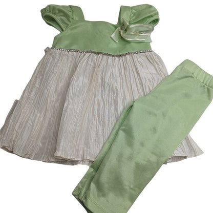 Vintage 1990s Rare Editions Baby Girls Sz 18M Dress Legging Set Green Ivory