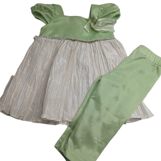 Vintage 1990s Rare Editions Baby Girls Sz 18M Dress Legging Set Green Ivory