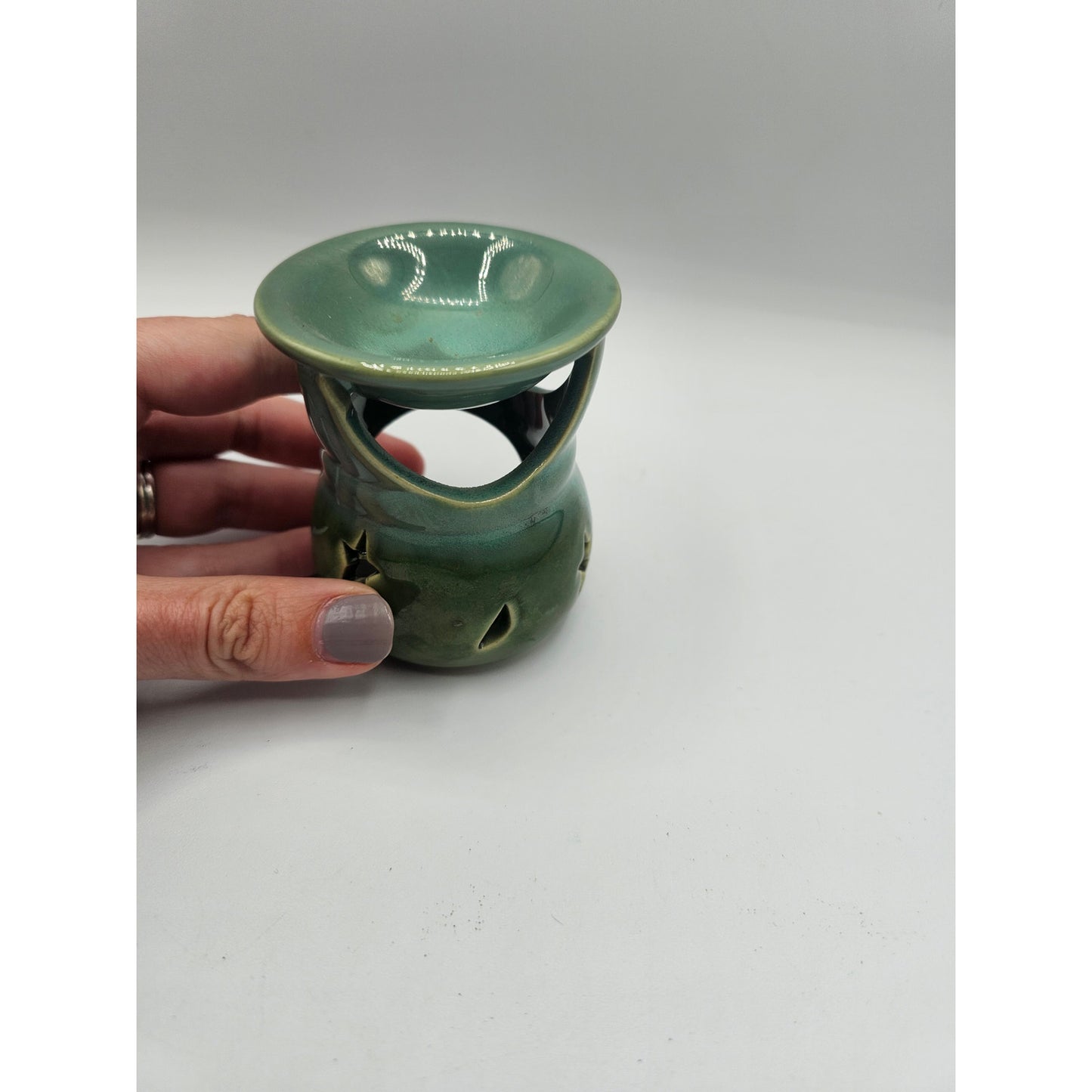 Vintage Tealight Candle Wax Warmer Avocado Green Ceramic Miniature