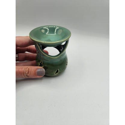 Vintage Tealight Candle Wax Warmer Avocado Green Ceramic Miniature