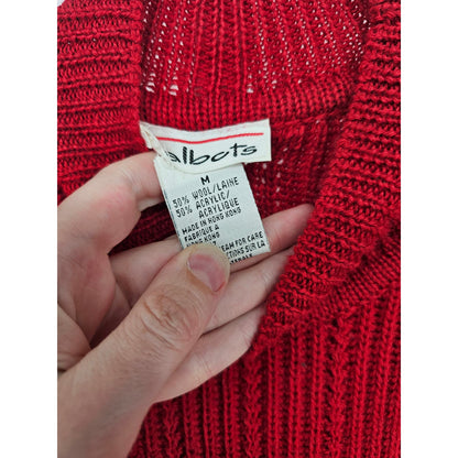 Vintage 1990s Talbots Womens Sz M Wool Blend Mock Turtleneck Sweater Red Knit