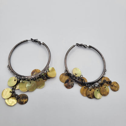 Vintage Y2K Hoop Earrings w/ Sequin Dangles Gold Tone