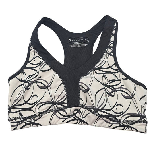 Tek Gear Womens Sz L Racerback Sports Bra Black White Floral