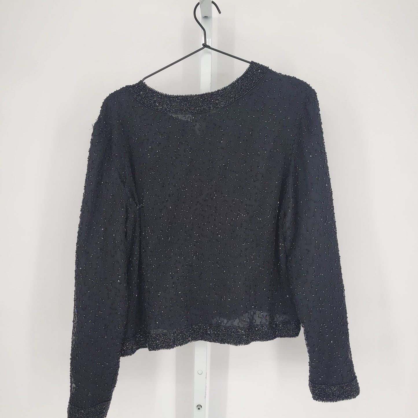 Stenay Womens Sz M 100% Silk Cardigan Sweater Jacket Black Fully Beaded Formal