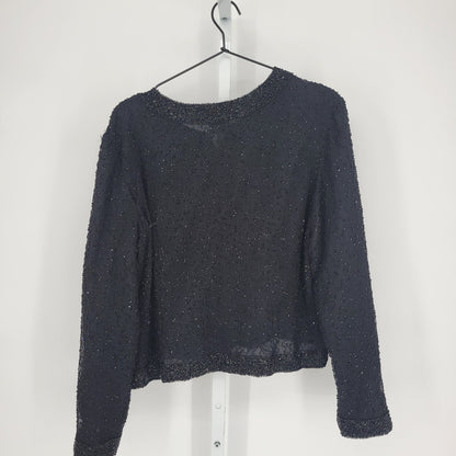 Stenay Womens Sz M 100% Silk Cardigan Sweater Jacket Black Fully Beaded Formal