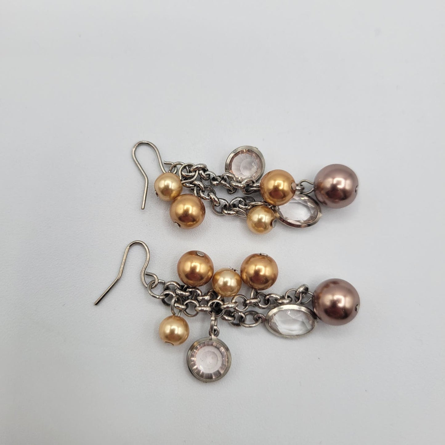 Vintage Y2K French Hook Dangly Earrings Bronze Gold Beaded