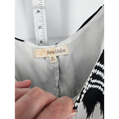 Rewind Womens Sz M Above Knee Sleeveless Cocktail Dress Black White Bow Back