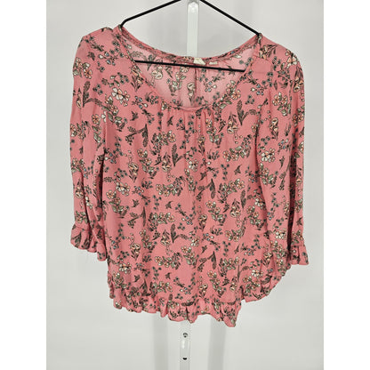 Gap Womens Sz S 3/4 Sleeve Boho Blouse Pink Floral Dainty