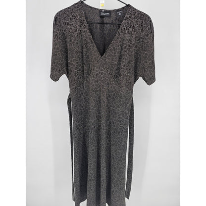 New York & Company Womens Sz M Knee Length Career Dress Black Tan Short Sleeve