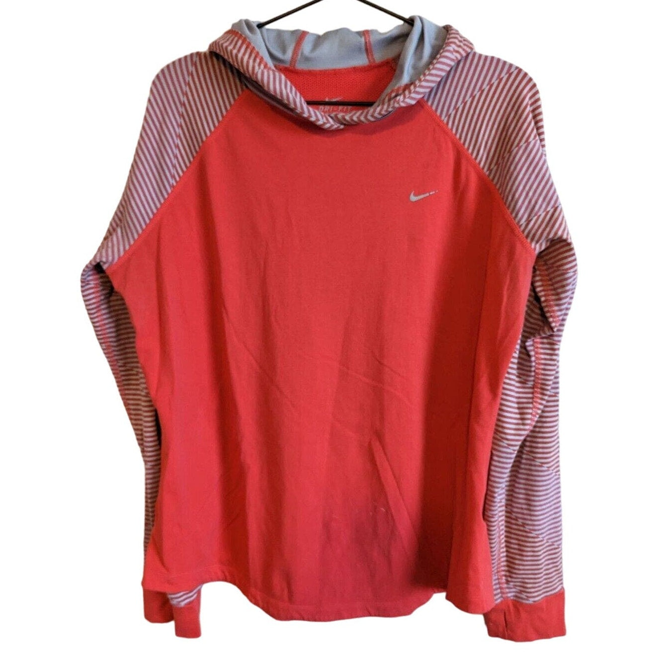 Nike Dri Fit Womens Sz XL Coral Hoodie Lightweight Running Vented