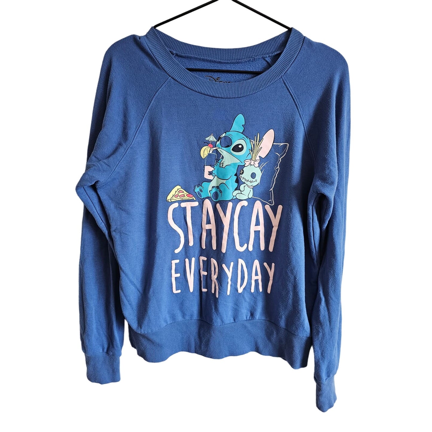 Disney Lilo and Stitch Womens Sz M Wide Neck Sweatshirt Staycay Everyday Beach