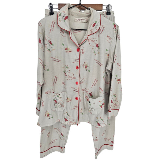 Vintage Medina Womens Sz M Long Sleeve Cotton Pajama Set Wish Wing Anime