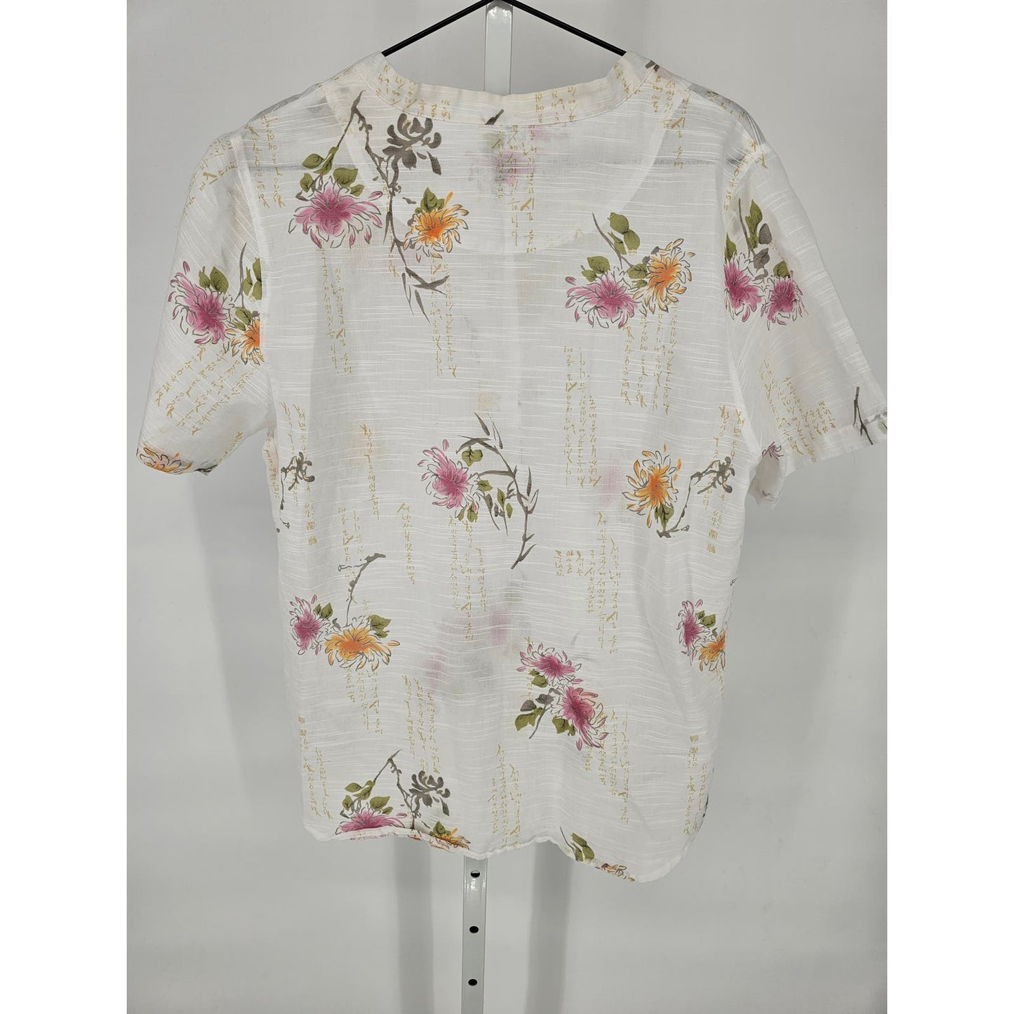 Wacoal 95 Womens Sz L Short Sleeve Button U Sleep Shirt White Floral