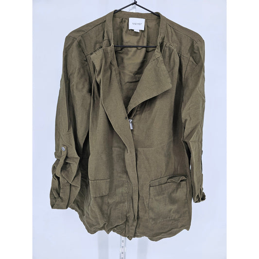 Nine West Womens Sz L Zip Up Safari Jacket Tab Sleeve Olive Green