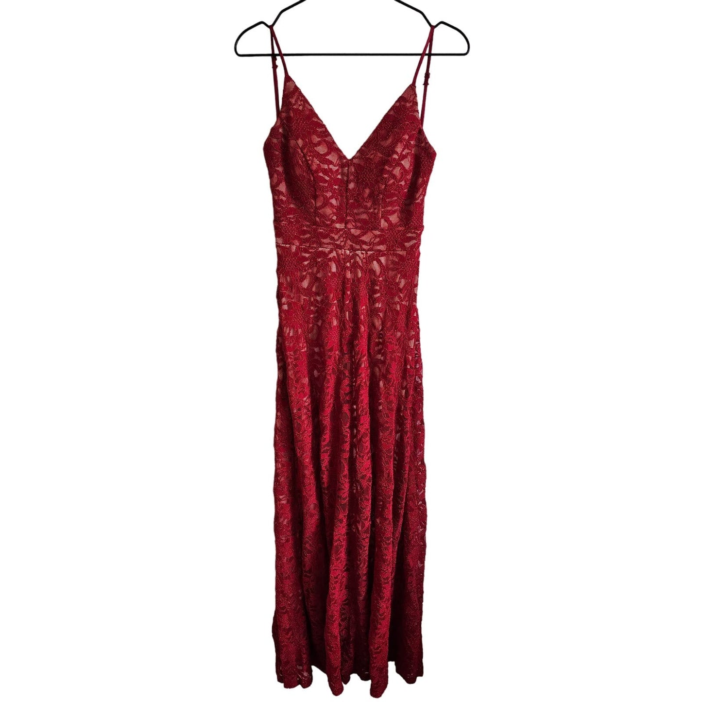 B Darlin Womens Sz 6 Maxi Length Formal Dress Red Lace Low Back Sleeveless