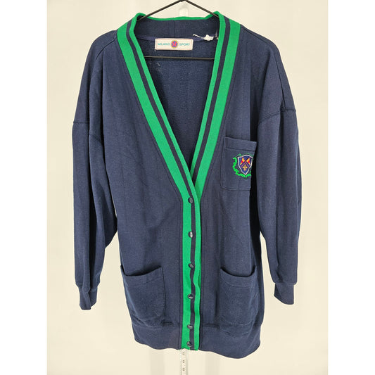 Vtg 1990s Milano Sport Womens Sz L Oversized Cardigan Sweater Preppy Blue Green