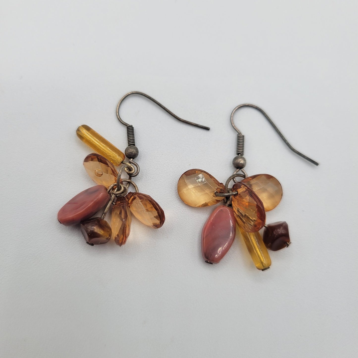 Vintage BARCS Silver TONE Amber Orange Glass CABOCHON Clip ON Earrings