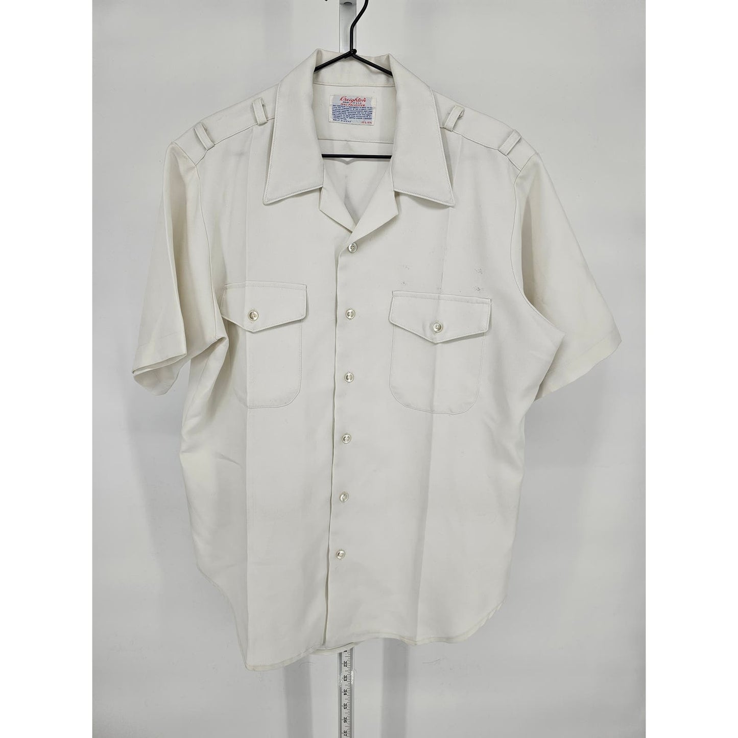 Creighton Mens Sz L Half Sleeve Dress Shirt White Military 16 16 1/2