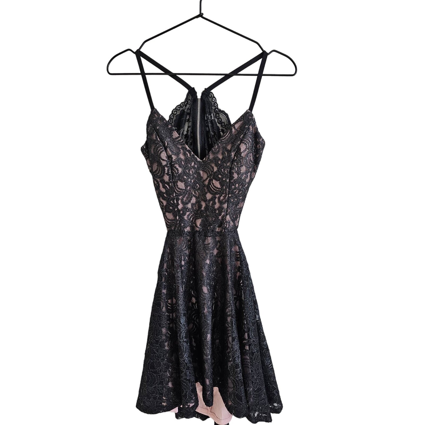 Speechless Juniors Sz 3 Open Back Mini Formal Dress All Over Black Lace NEW