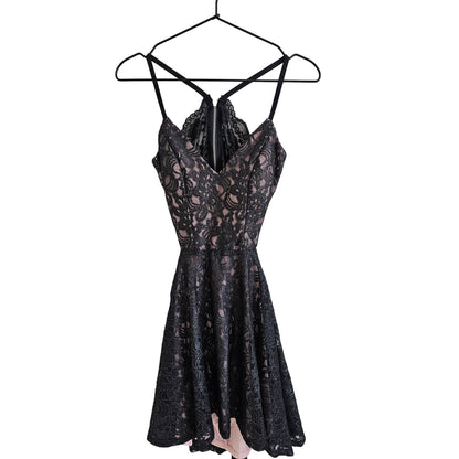 Speechless Juniors Sz 3 Open Back Mini Formal Dress All Over Black Lace NEW