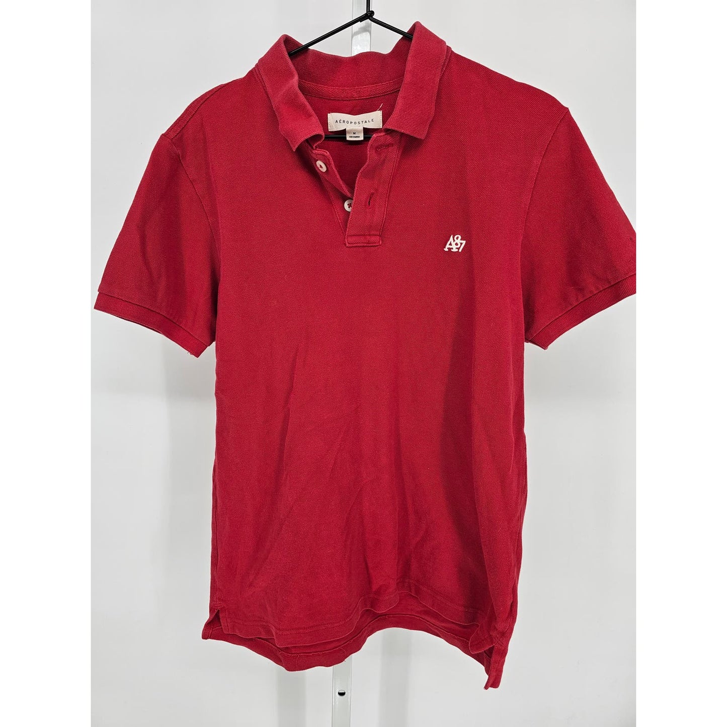 Aeropostale Womens Sz M Short Sleeve Polo Shirt Solid Red Cotton Preppy