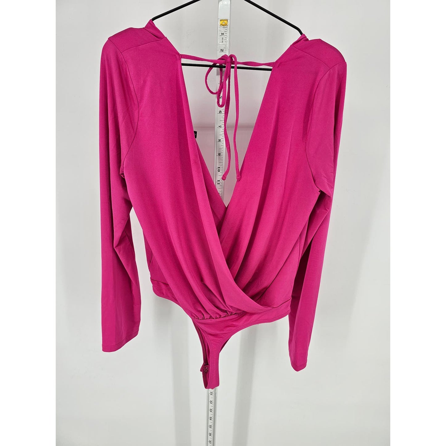 Express Womens Sz M Long Sleeve Bodysuit Blouse Bright Pink Draped