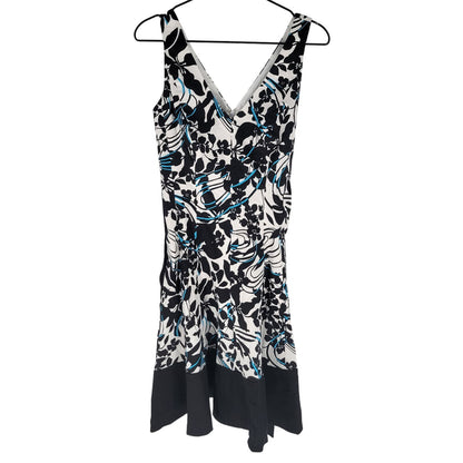 Jones Wear Dress Womens Sz 8 Midi Length Sleeveless Dress Black Blue Floral