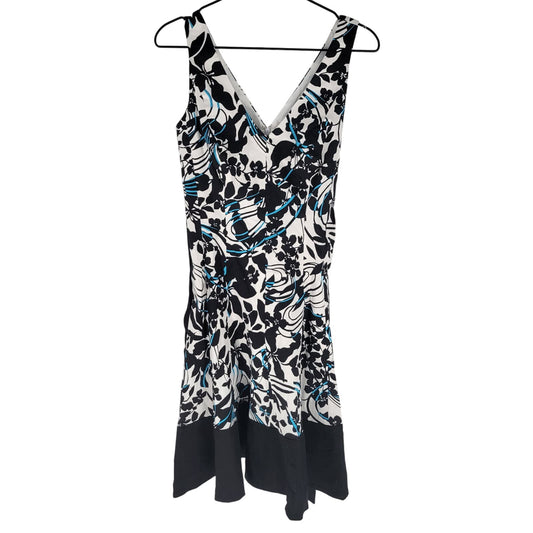 Jones Wear Dress Womens Sz 8 Midi Length Sleeveless Dress Black Blue Floral