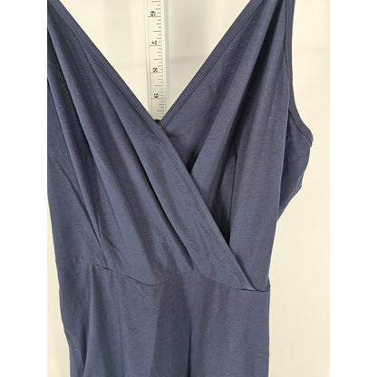 Ultranice Womens Sz M Faux Wrap Knee Length Dress Navy Blue Spaghetti Strap NEW