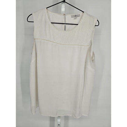 Roz & Ali Womens Sz L Sleeveless Blouse White Micro Pleat