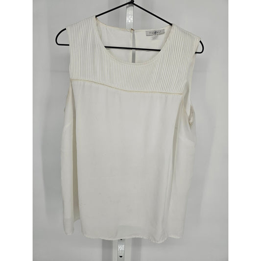 Roz & Ali Womens Sz L Sleeveless Blouse White Micro Pleat